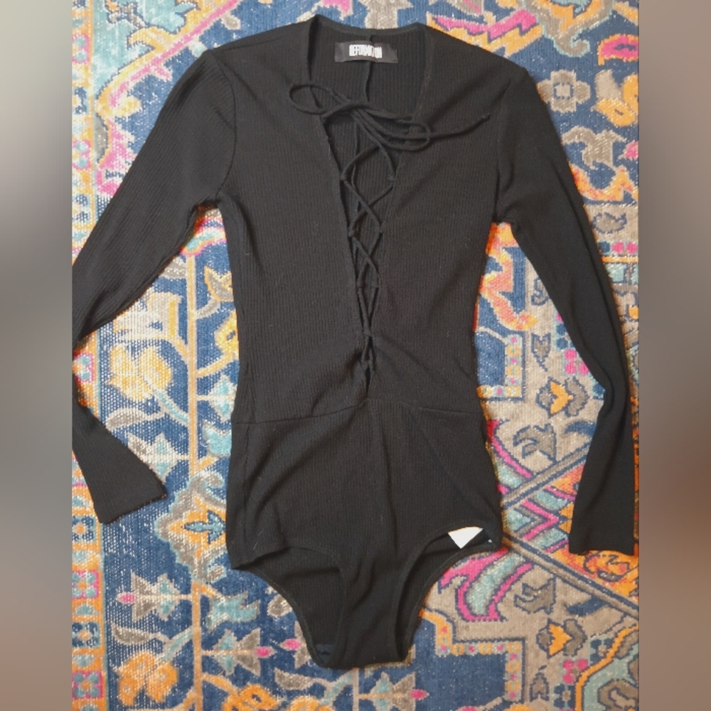 Reformation Lace Up Ribbed Body Suit